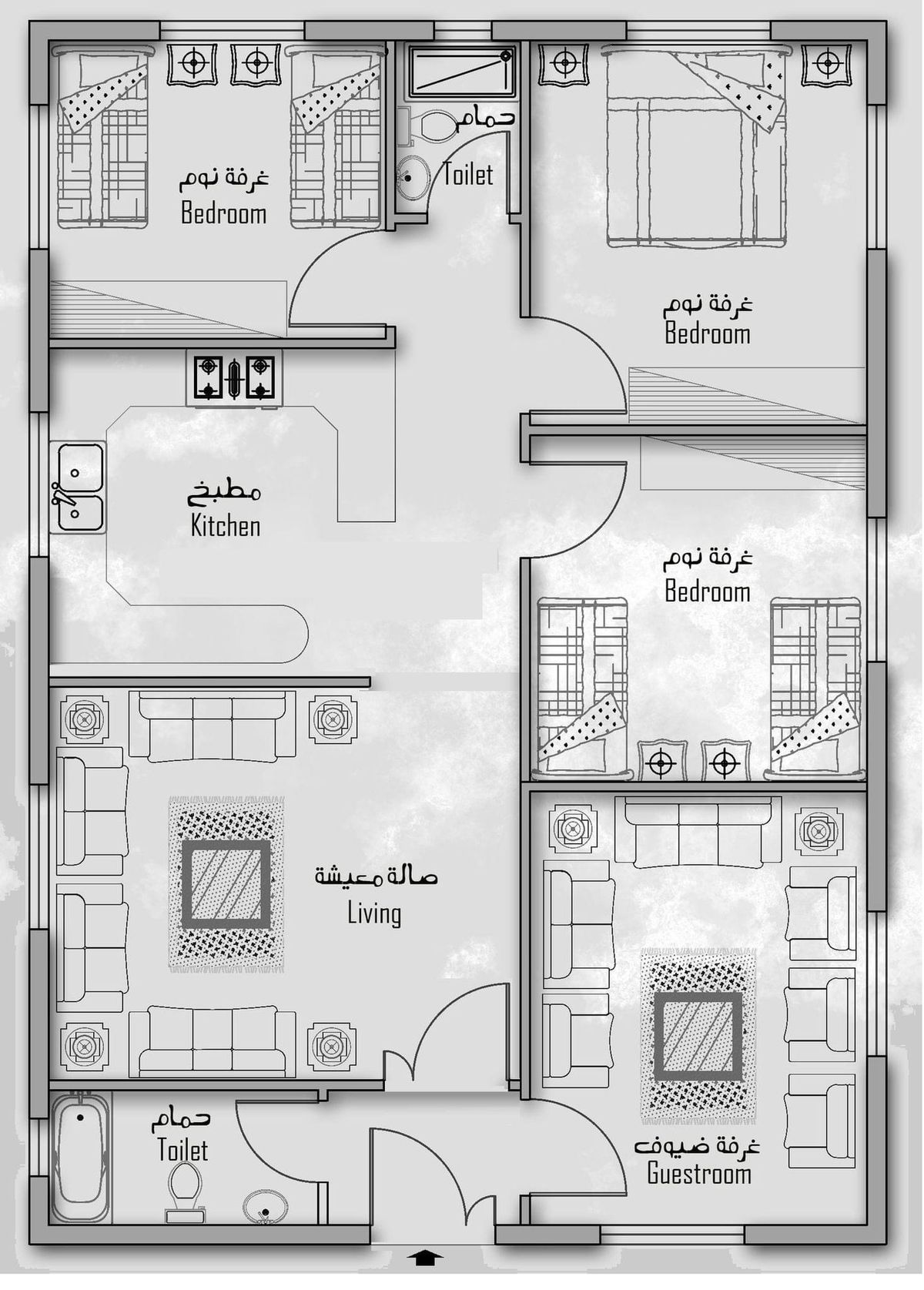 وحدة سكنية – مخطط معماري ثنائي اللغة
